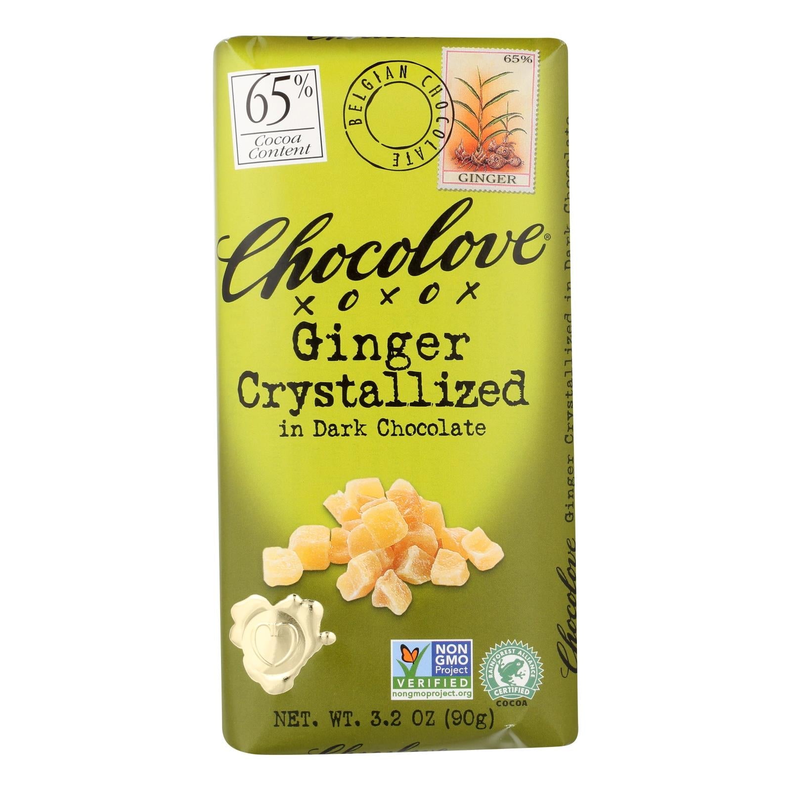 Chocolove Dark Chocolate Ginger Bars - 3.2 oz, Case of 12